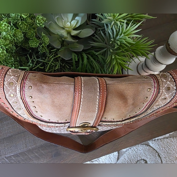 Coach SOHO 2007 Signature C Shoulder/Crossbody Brown Leather Suede Rivet Flap - Picture 6 of 16